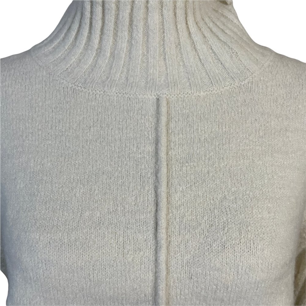 All in Favor | Women's Ivory White Turtleneck Metallic Rib Stretch Sweater Small - Picture 3 of 8